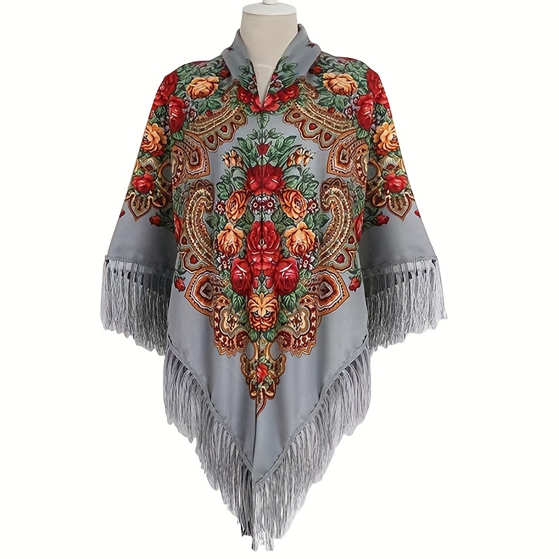 Fringed Ethnic Square Scarf Oversize Shawl Women's Scarf
