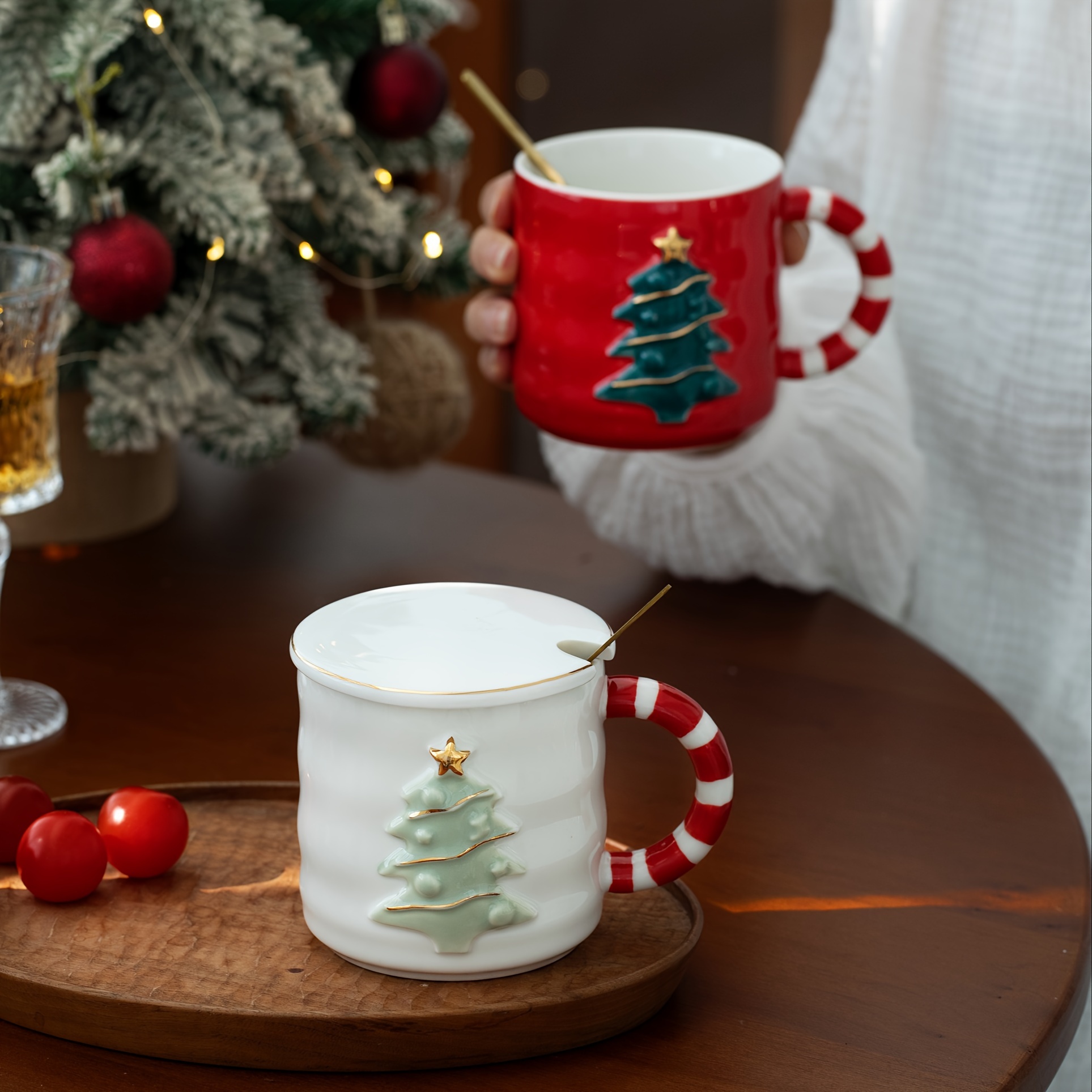 Tazas De Navidad Con Tapa Y Cuchara Taza De Cerámica De 500 Ml Para Vino  Caliente Café Cacao Taza De Navidad Regalo Advancent HA044651-04