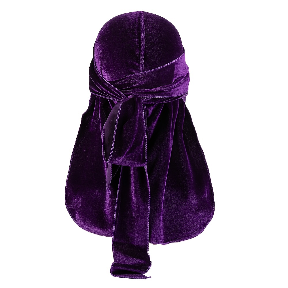 1pc soft velvet durag bandana turban hat velvet with long straps silky durag liner triple stitched for men