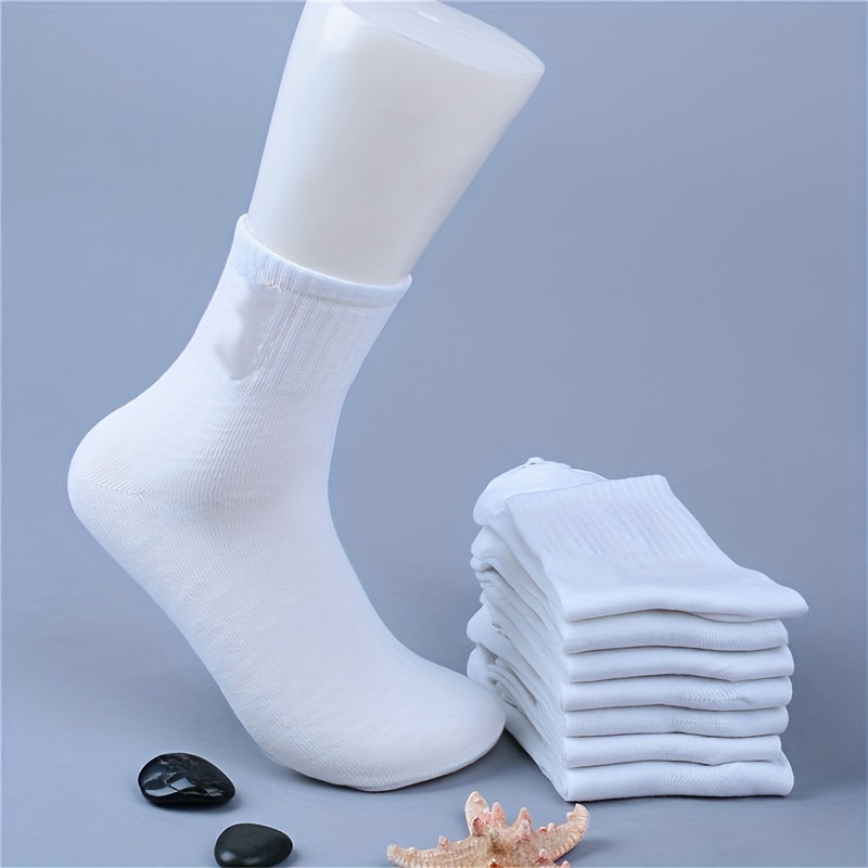 5 Pares De Calcetines Blancos De Media Pantorrilla Para Hombres Para  Deportes Al Aire Libre, Calcetines Cómodos De Poliéster