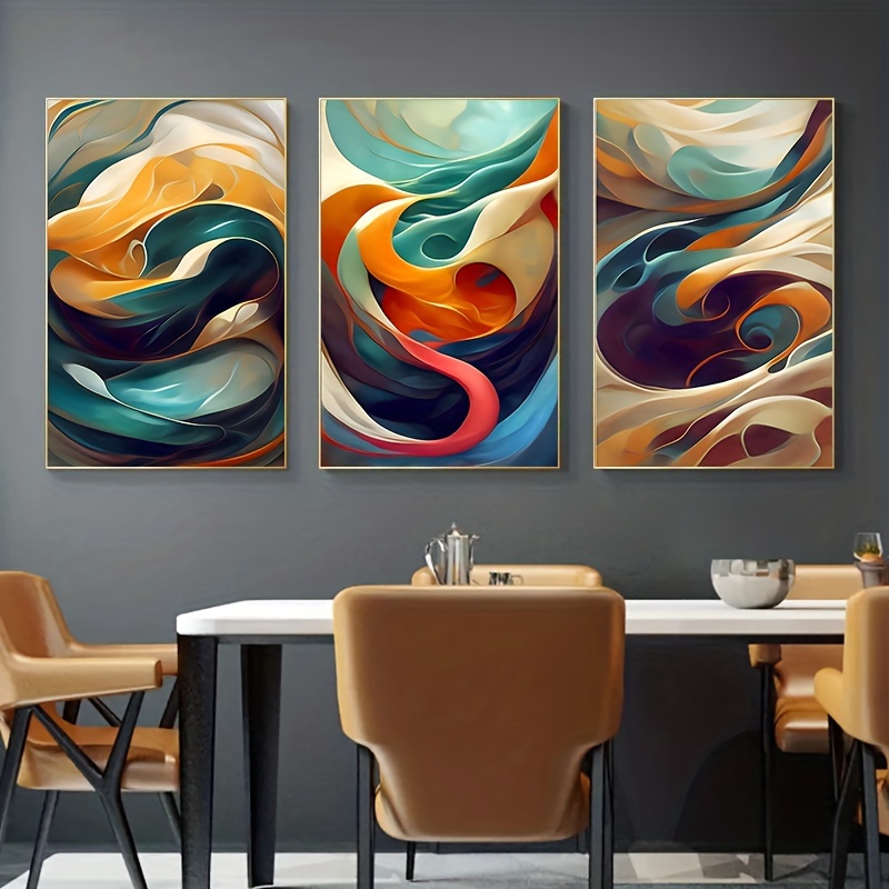 3pcs/set Impresión De Lienzo De Arte Abstracto, Pinturas De Pared De Lienzo  De Líneas Geométricas