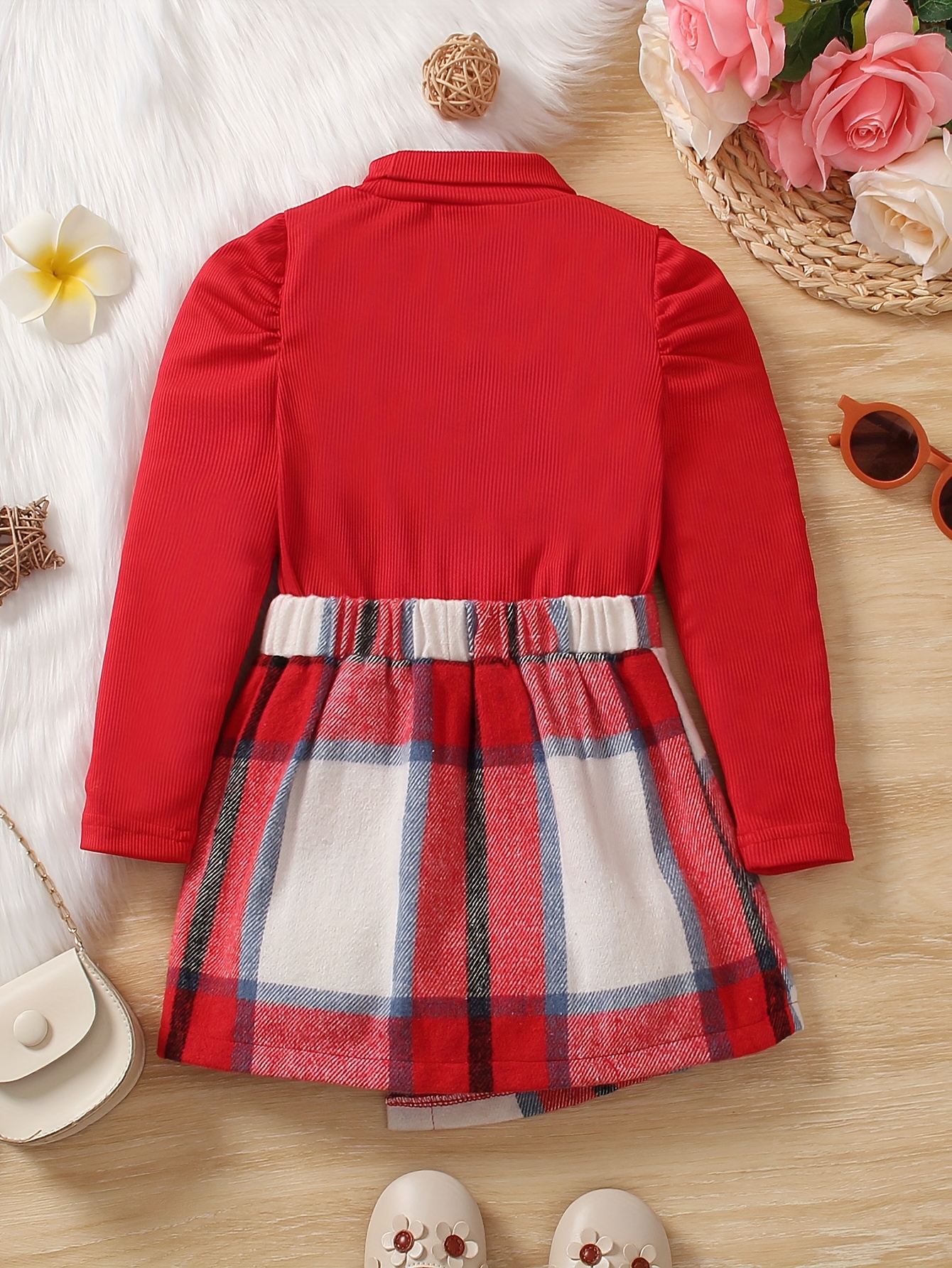 Elegant Girls 2 piece Outfits Puff Sleeve Knit Pullover Plaid Skirt Comfy Sets Kids Clothes For Fall Winter Christmas