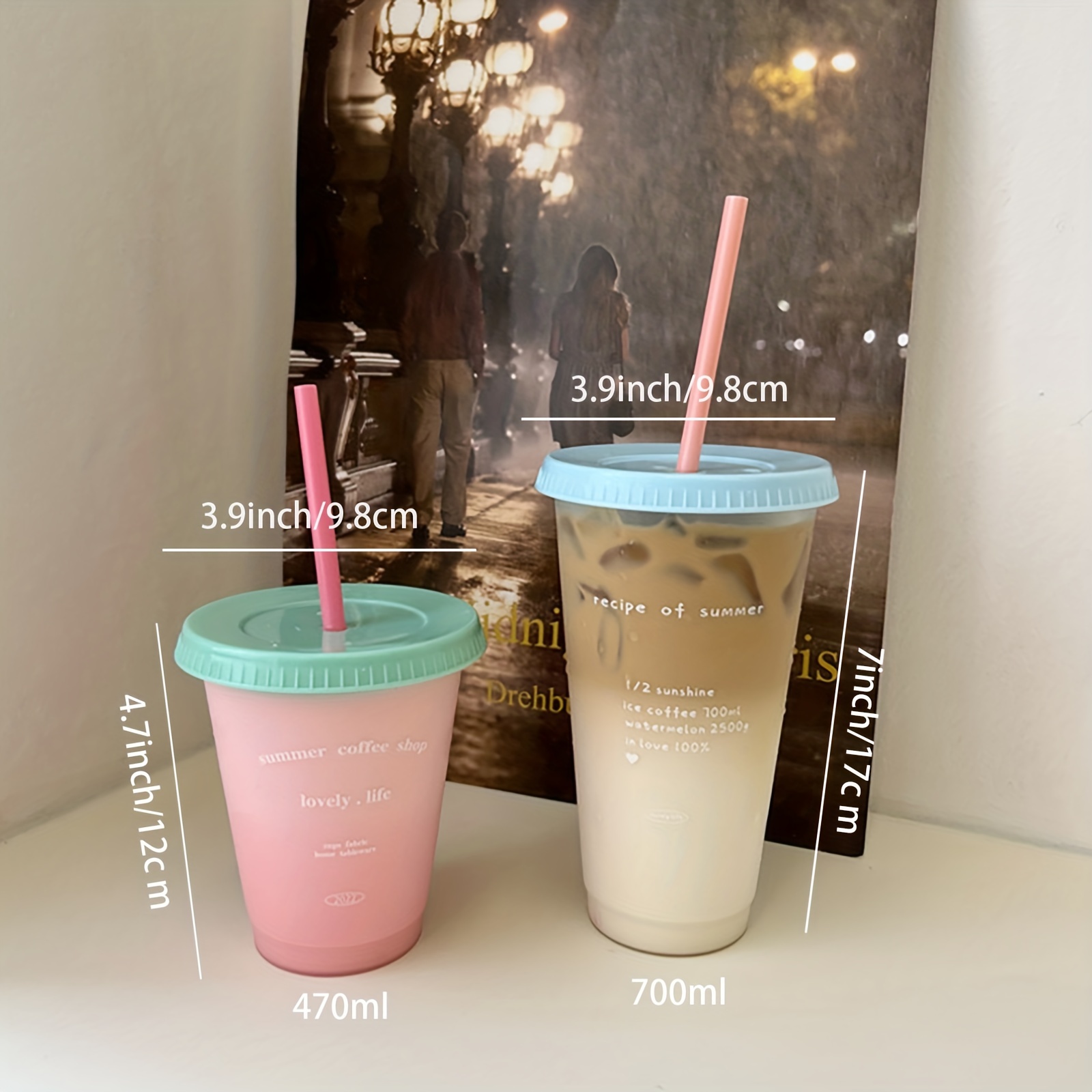 Candy Color Summer Iced Coffee Cup Plastic Straw Tumbler - Temu