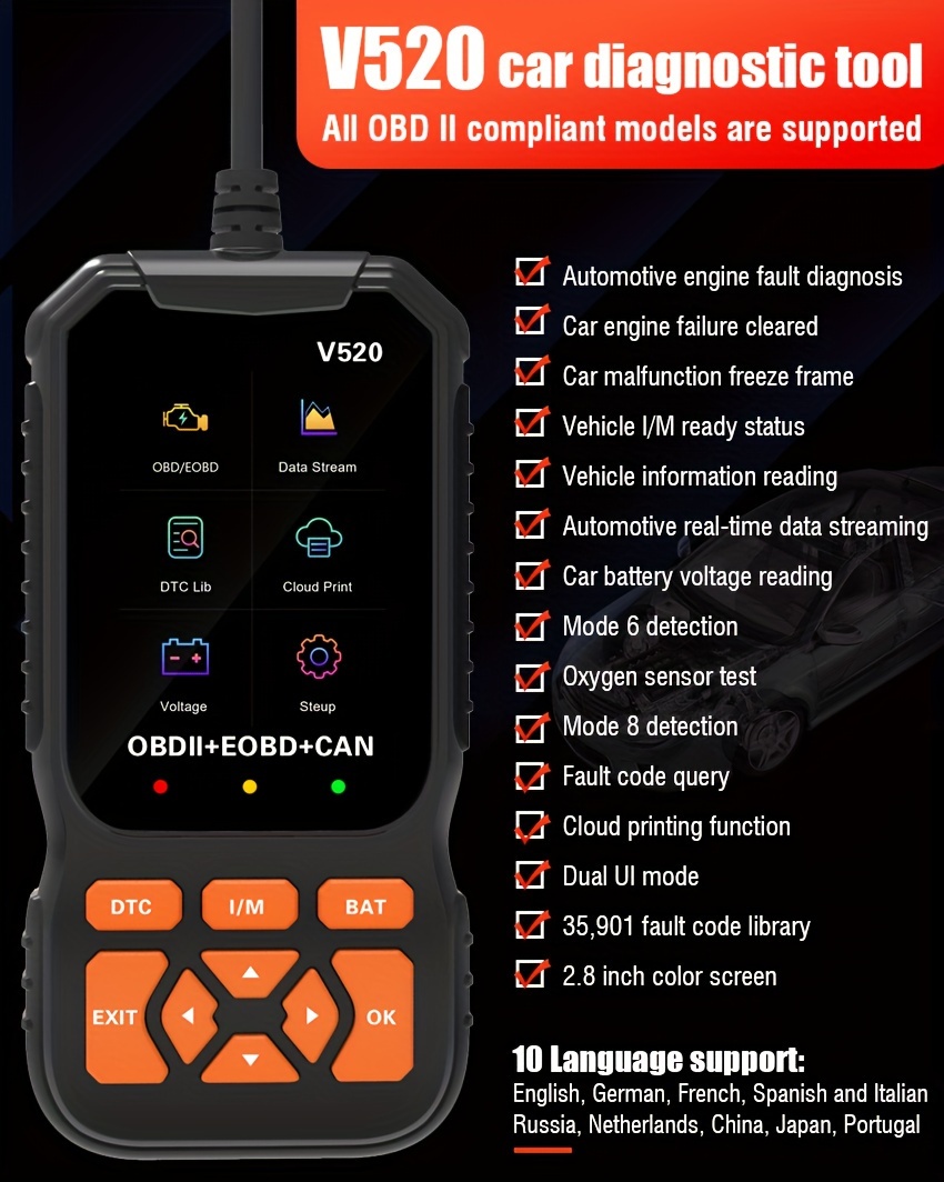 Lector Código Escáner Obd2 Coche Lector Código Error Motor - Temu