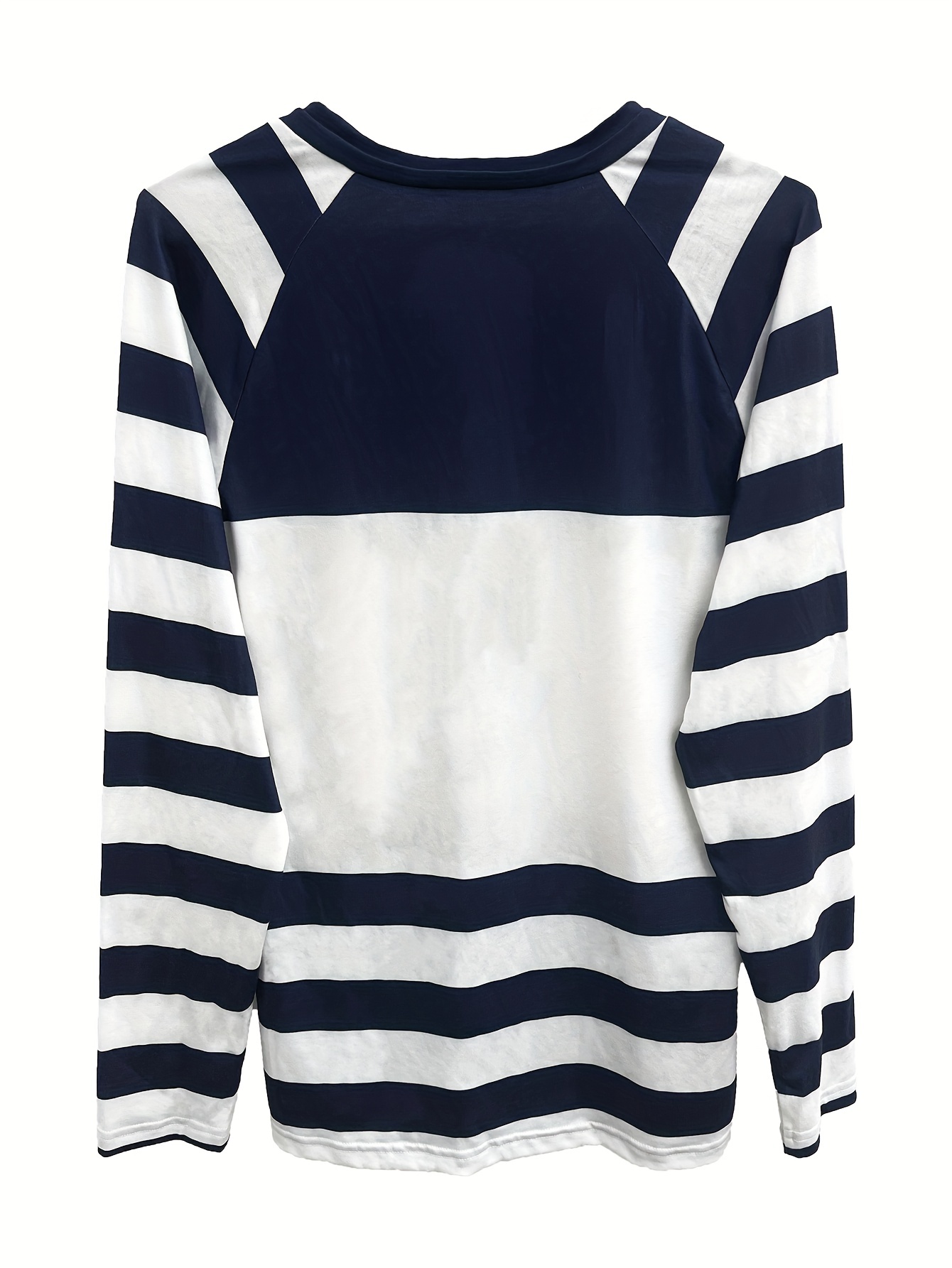 Stripe & Anchor Print V Neck Tee, Casual Long Sleeve T-shirt, Women's  Clothing