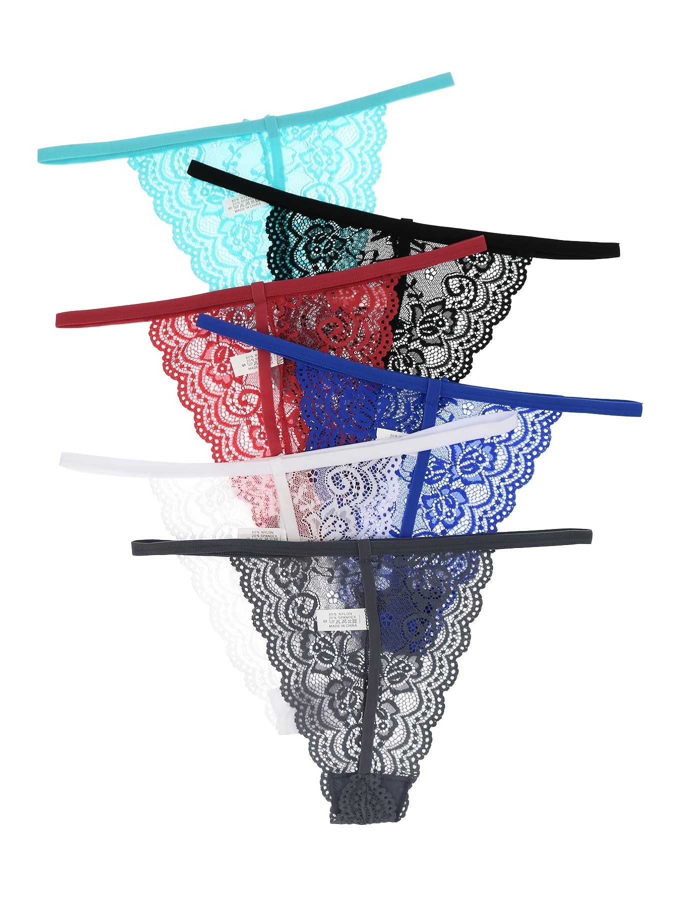 6 Pack Sexy Lace Thongs & G-Strings, Sheer & Skimpy Lace Trim Panties,  Women's Lingerie & Underwear
