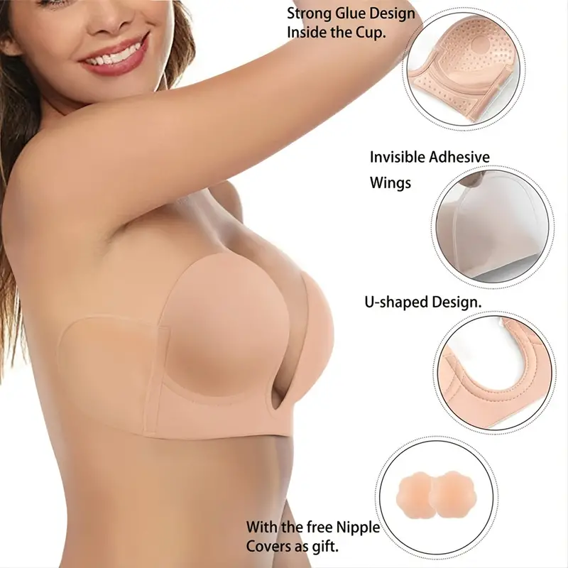 Women's Strapless Push Invisible Silicone Band Nipple Bra - Temu