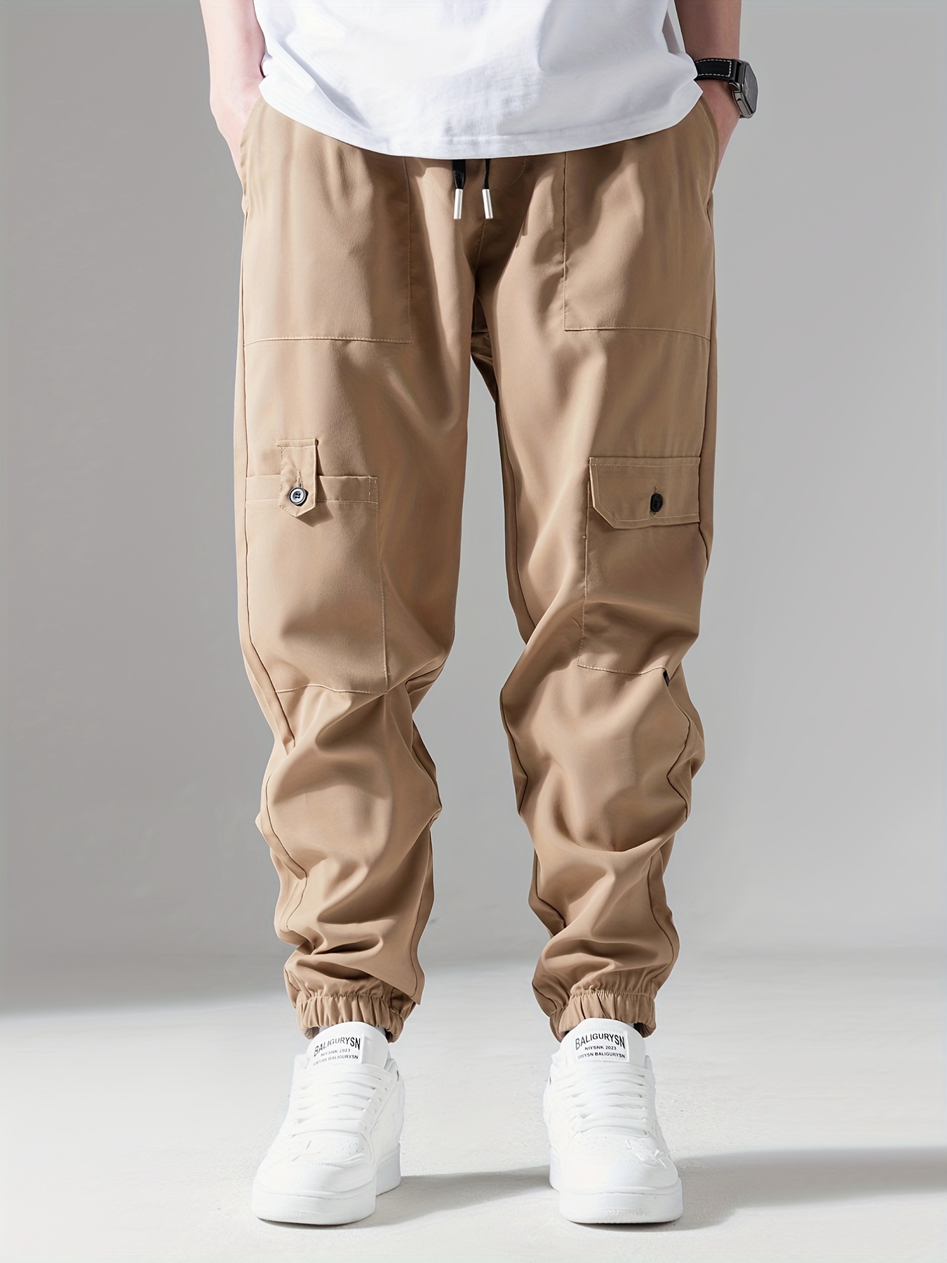 Casual Loose Fit Multi pocket Drawstring Cargo Pants Men's - Temu