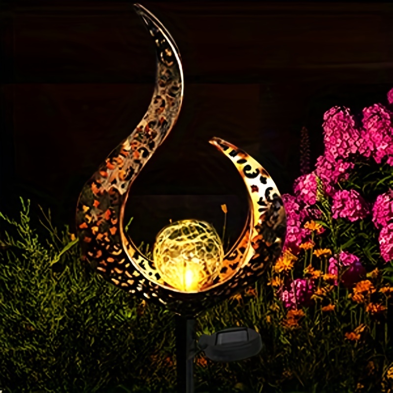 1pc outdoor solar lights garden crackle glass globe stake lights waterproof led lights for garden lawn patio or courtyard details 7