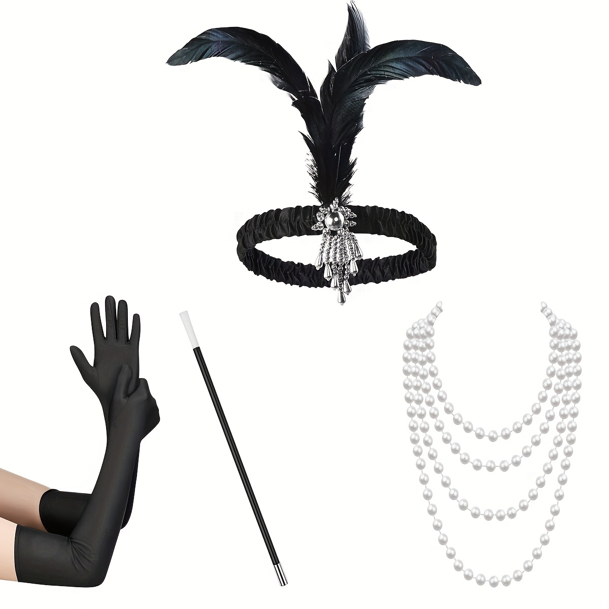 Donna Anni '20 Flapper Gatsby Set Accessori 5 Pezzi Piume - Temu