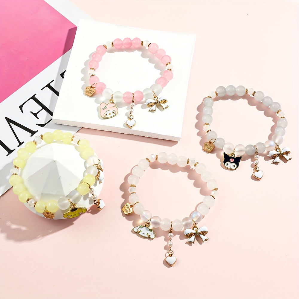 TAKARA TOMY Cute Hello Kitty Bracelet Women's High Sense Crystal Beaded  Accessories Bracelet Girl Sweet Bracelet Jewelry Gift