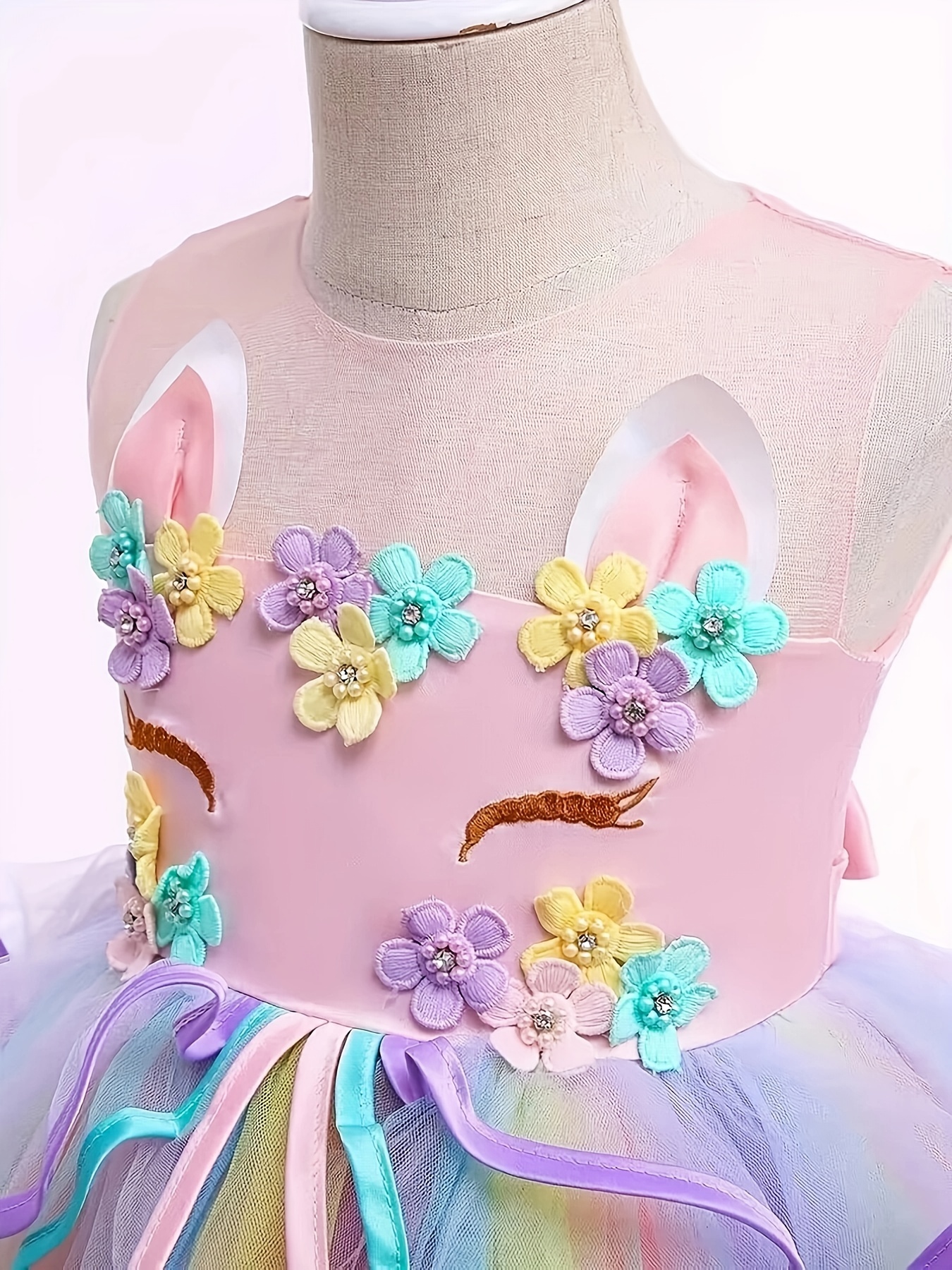 Girls Unicorn Dress Rainbow Fancy Princess Costumetulle - Temu