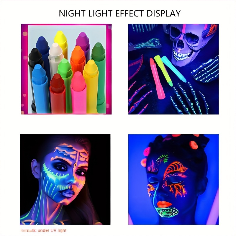 6pcs Halloween Glow Pop In Dark Face Black Light Paint Uv Neon Face & Body  Paint Crayon Kit Fluorescent Makeup Marker Halloween - AliExpress