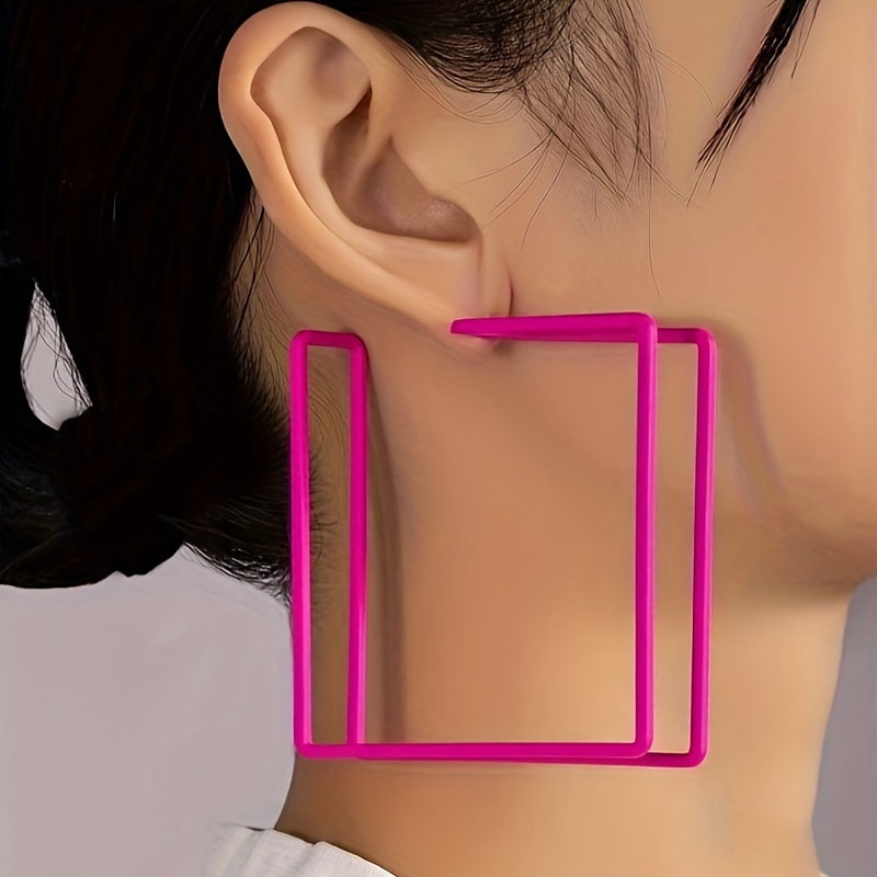 

Metal Feeling Big Square Frame Hoop Earrings, Monochrome Alloy Ear Jewelry, Simple Style Ear Accessories For Women Statement Earrings