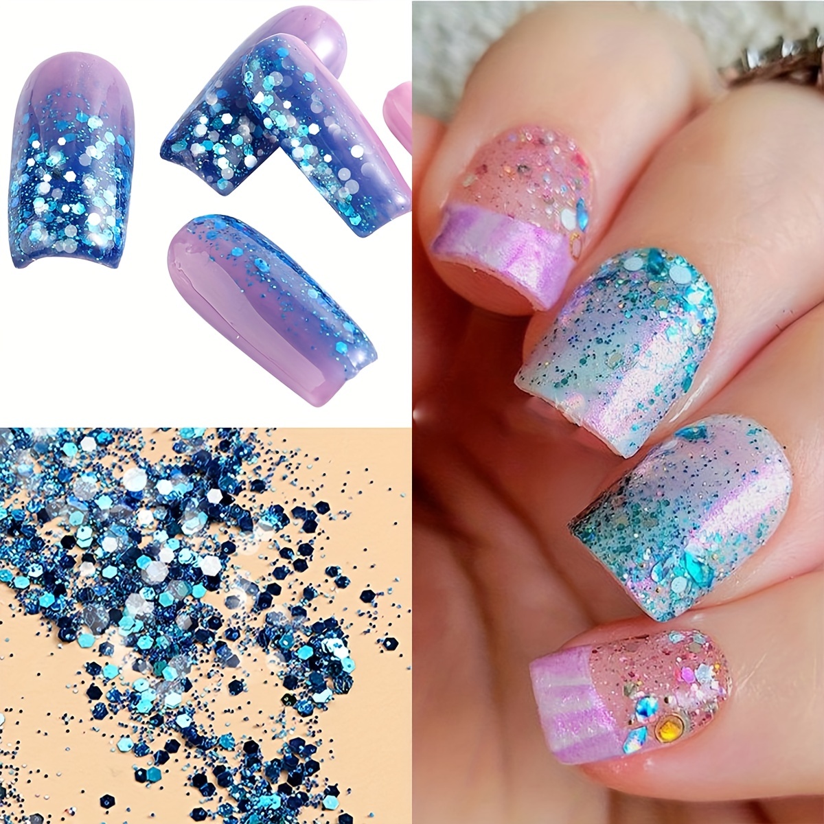 Holographic Nail Art Glitter Sequins Kit - Metallic Shining Flakes Decals