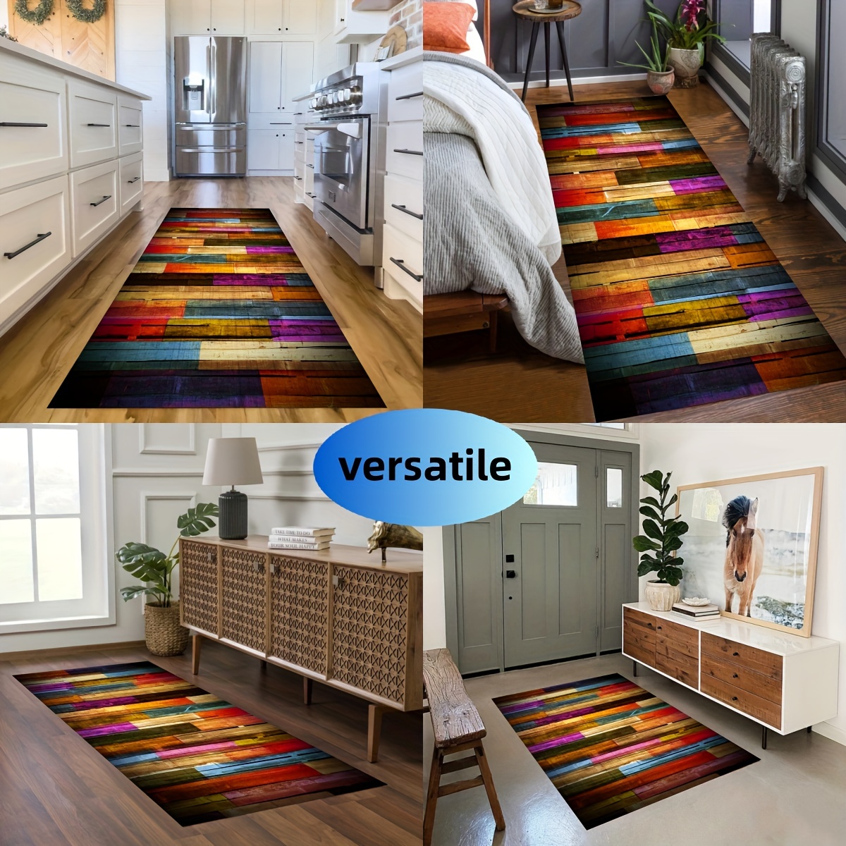 Fashionable Wood Pattern TPR Base Mat Non-slip Washable Carpet