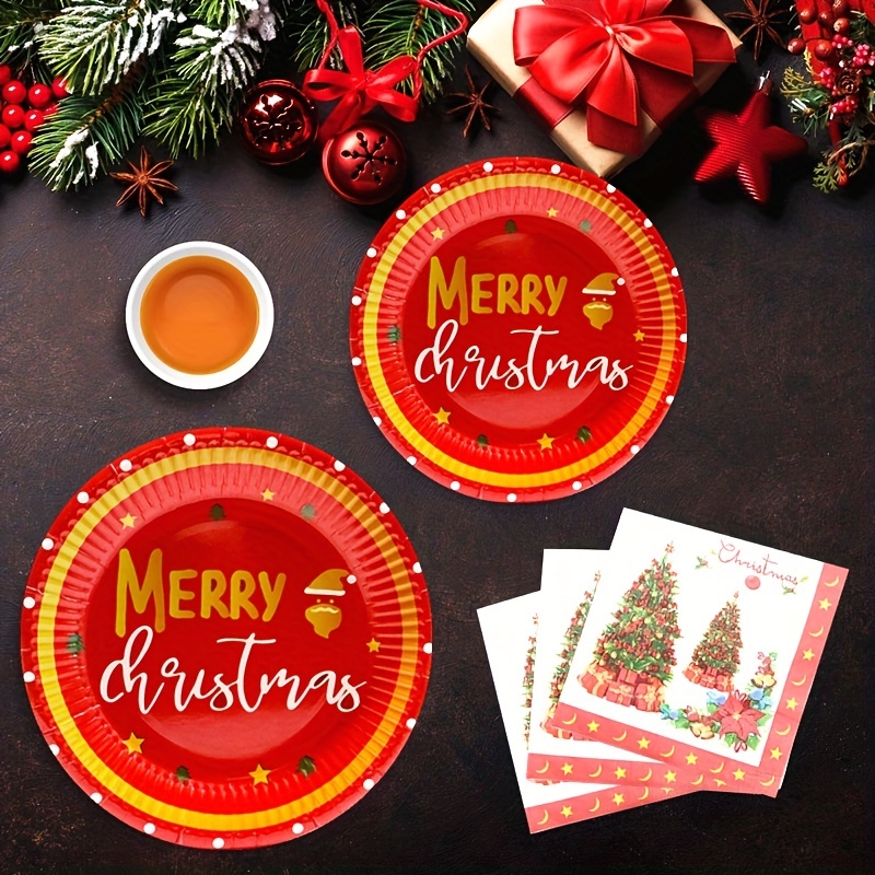 Christmas Paper Plates Christmas Party Supplies Disposable Paper Plates and  Napkins Set for 16 Guests 9 Dinner Plates and 7 Dessert Plates for  Christmas Party Red and Glod Plates for New Year 