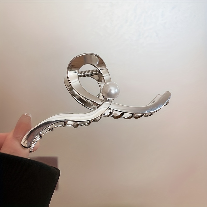 Wave Faux Pearl Hair Claw Metal Accessory