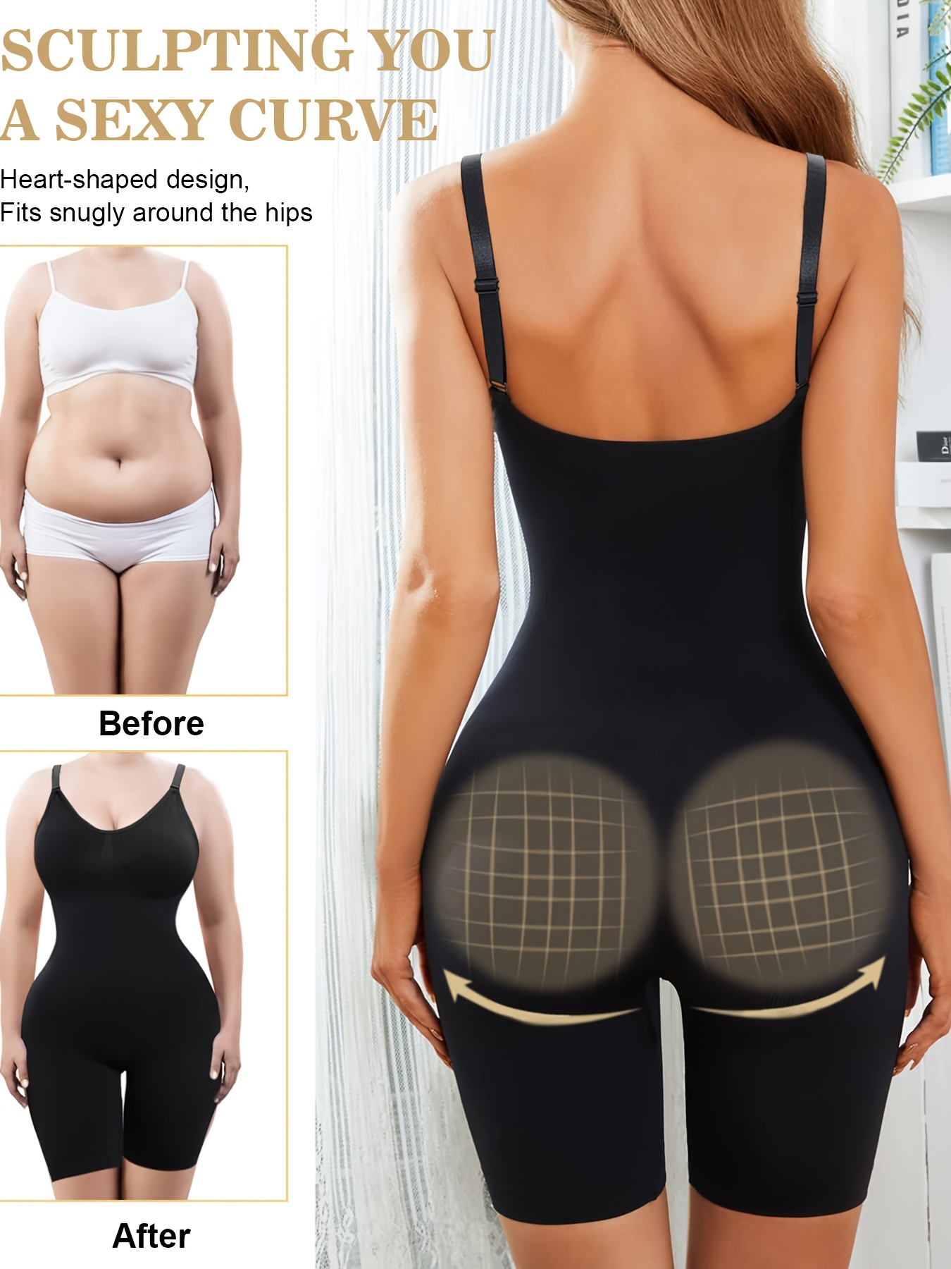 Seamless V Neck Shaping Romper Tummy Control Butt Lifting - Temu