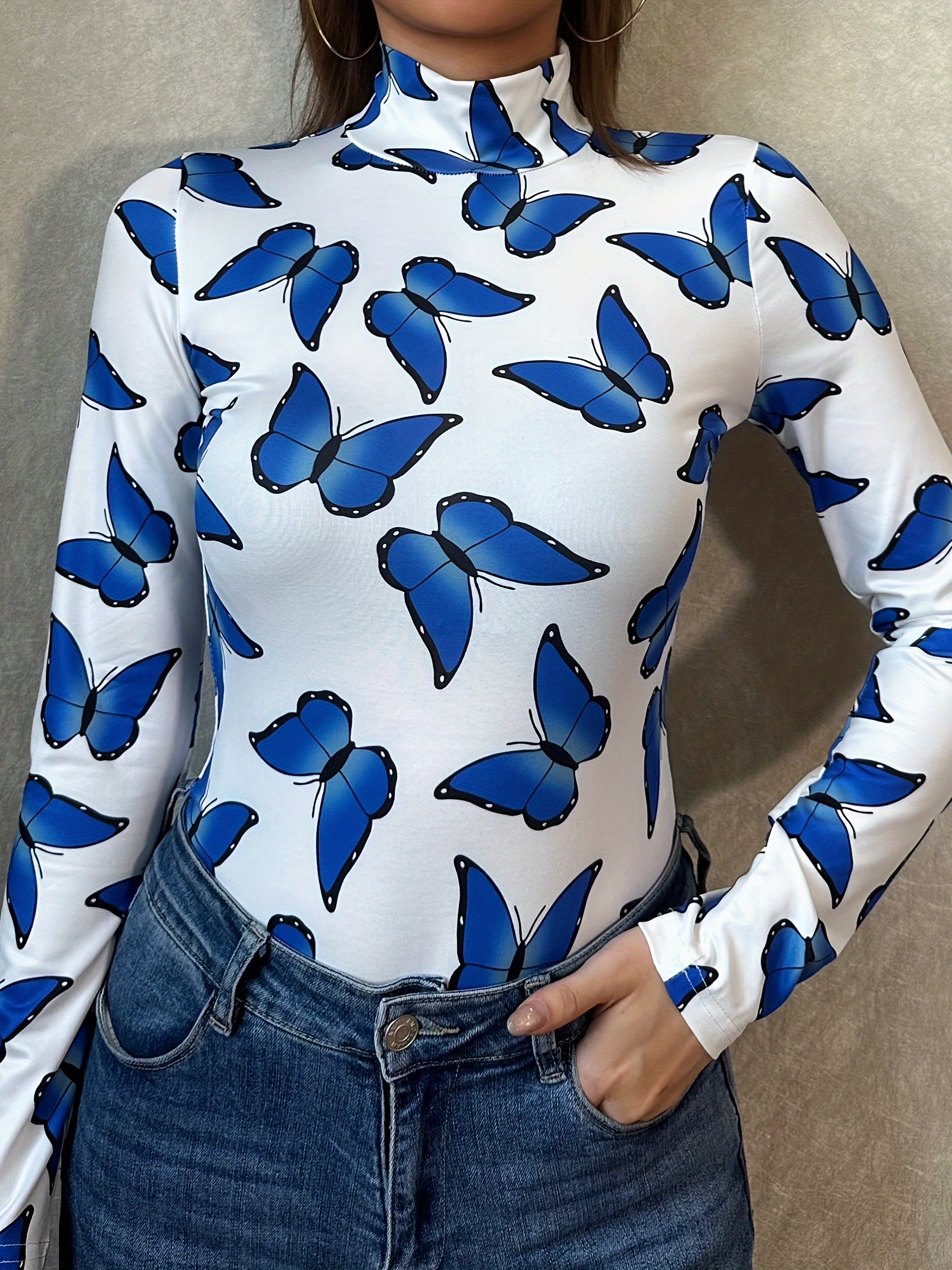 Butterfly Decor Contrast Mesh Cami Bodysuit Sexy V neck One - Temu Canada