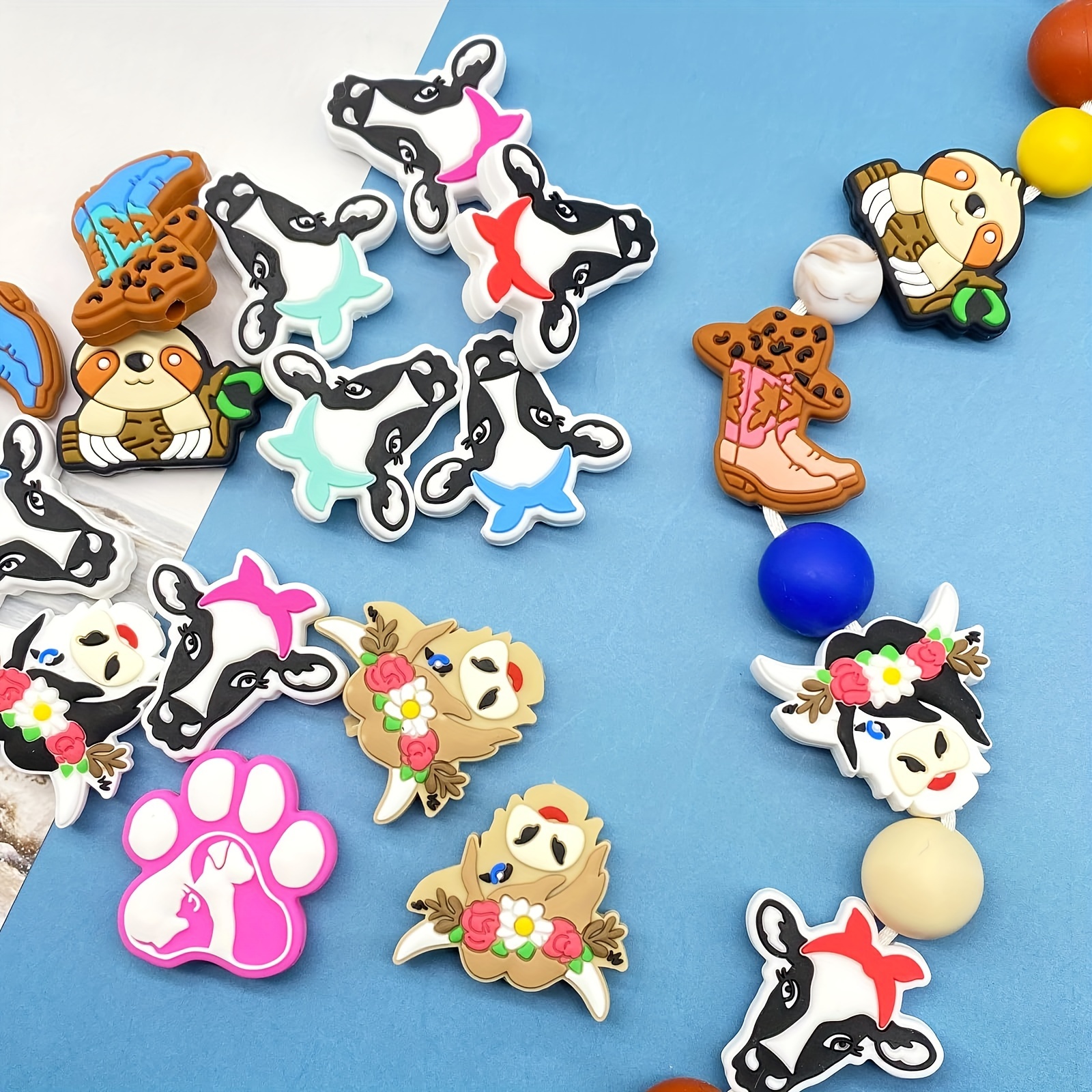 5 Pcs I Woof You Shapes Charms,Animal Dog Paw Silicone Focal Character Spacer Beads for Pens DIY Jewelry Keychain Bracelet Making