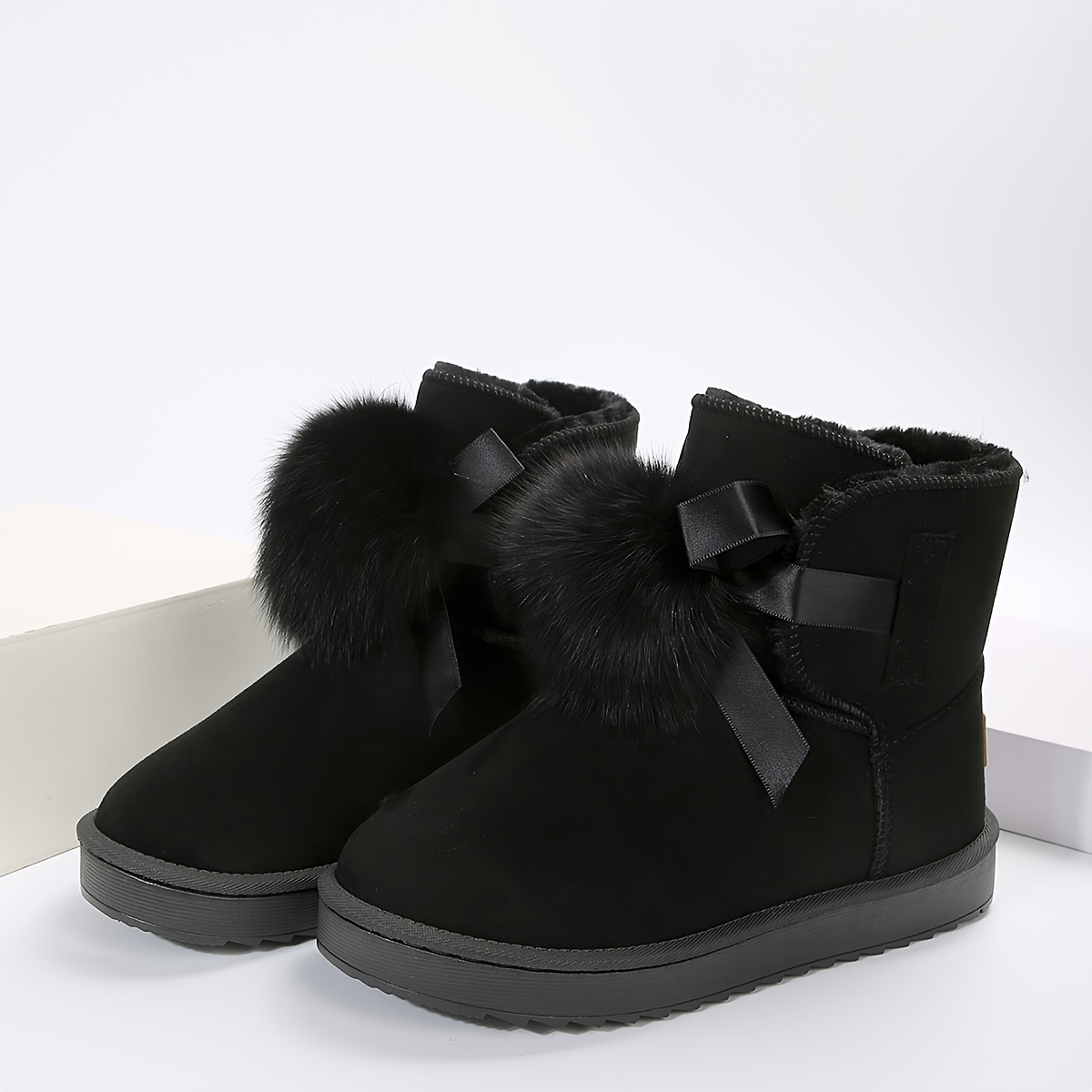 Women's Solid Color Fluffy Boots Slip Thermal Lined Platform ...