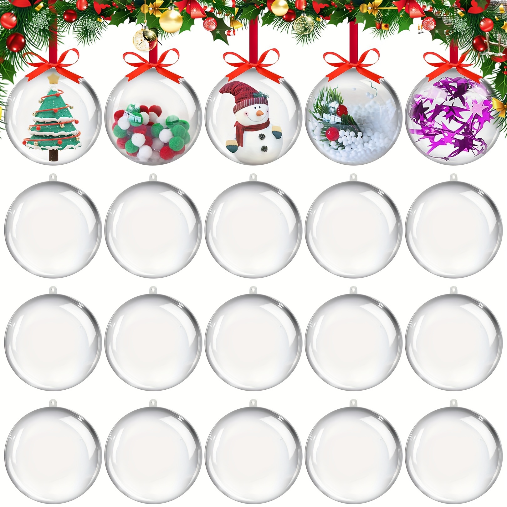 12Pcs Clear Plastic Ornament Balls,DIY Fillable Christmas