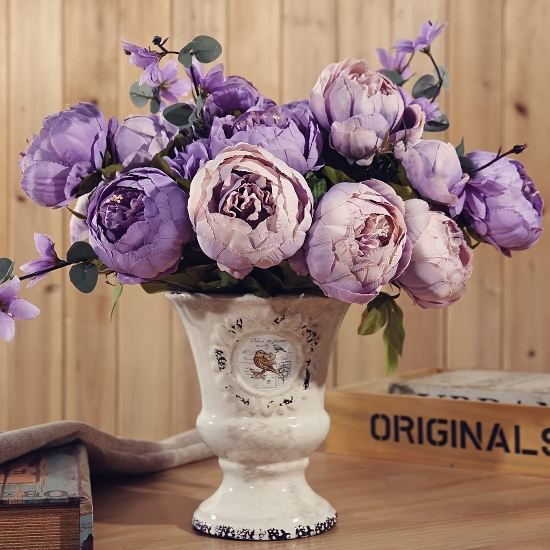 

1pc Bunch 19in 13 Heads Fake Flowers Vintage Artificial Peony Silk Flowers, Indoor Outdoor Hanging Planter, Home Garden Decor Wedding Bouquets Decor Kitchen Party Table Floral Centerpieces Diy