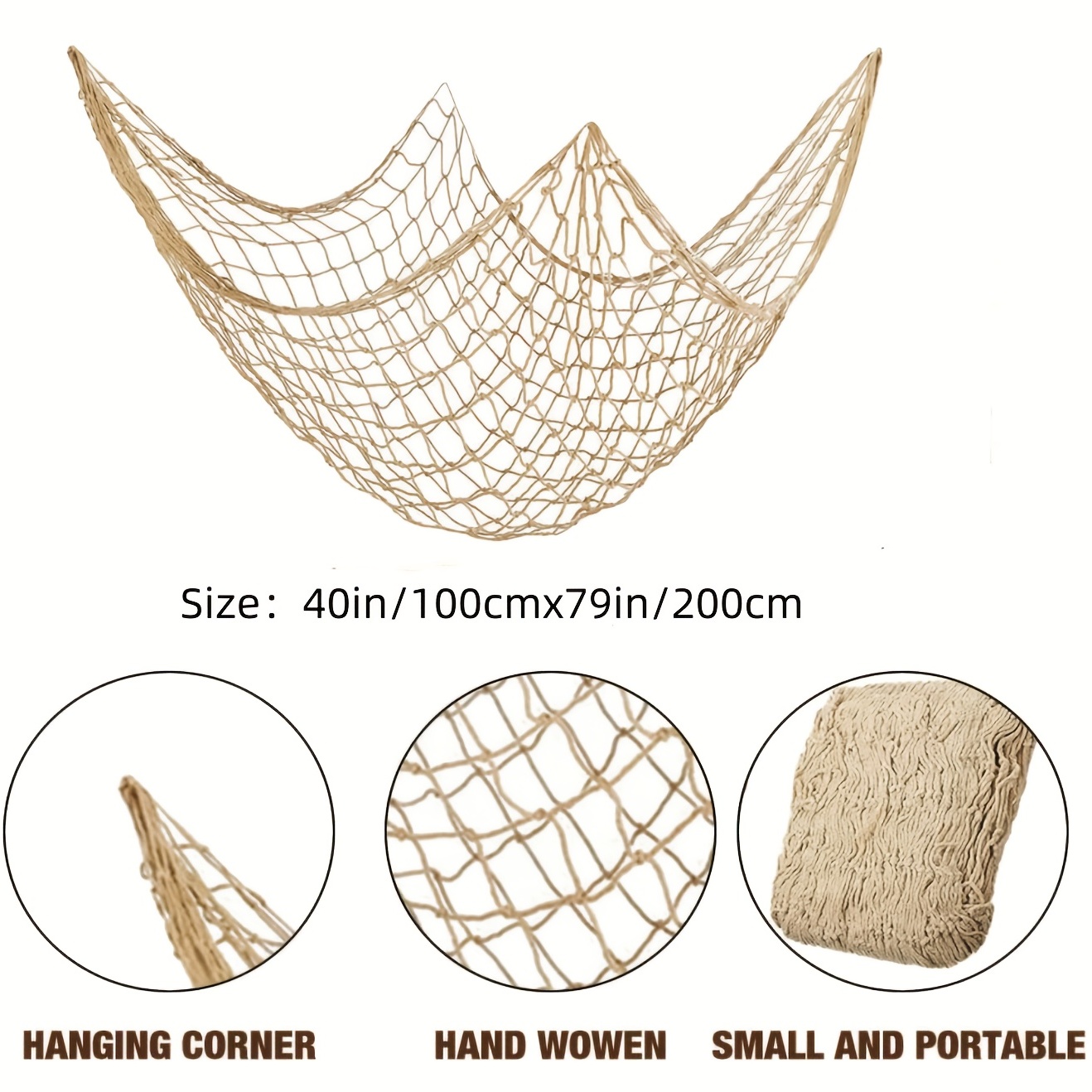 4 Pieces Natural Fish Net Decoration 80 x 40, Wall Hanging Cotton Fishnet  Decor for Underwater, Mermaid, Pirate, Hawaiian, Nautical Ocean Theme