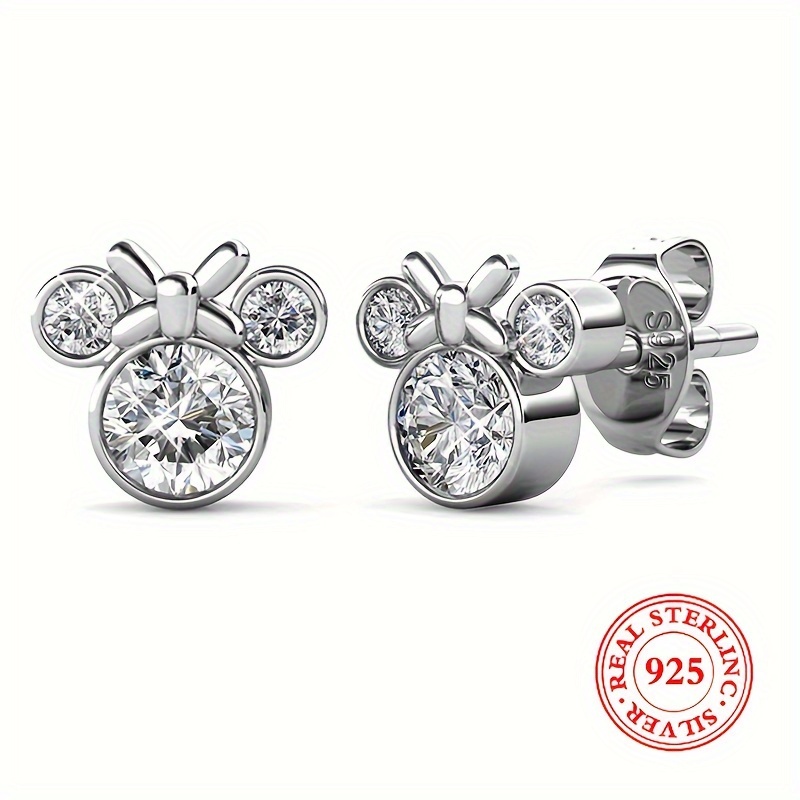 S925 Silver Cute Cartoon Hollow Mickey Head Stud Earrings Simple Exquisite  Full Of Zircon Delicate Gifts For Women Girls - Temu