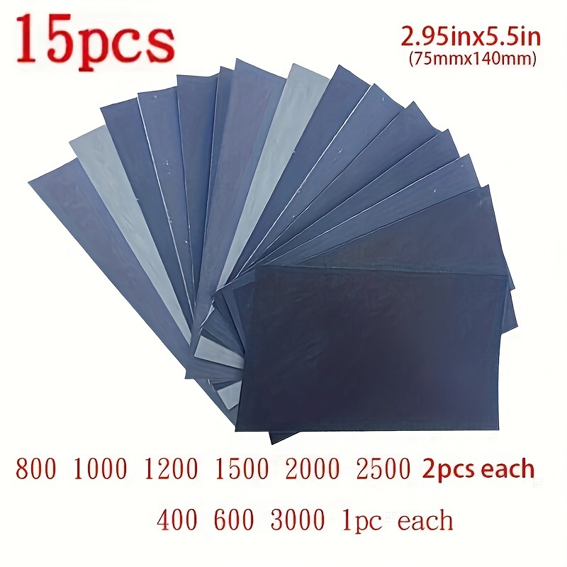 15pcs Papier de verre 400/600/800/1000/1200/1500/2000/2500/3000 Papier  abrasif sec