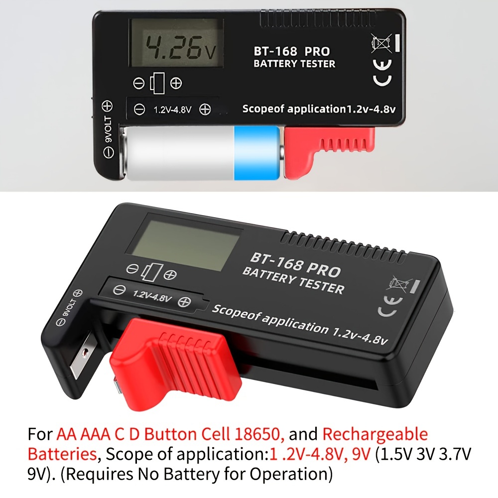 Probador de batería universal LCD digital (modelo: Bt - 168 PRO),  comprobador de batería portátil para pilas de botón AA AAA CD 9V 3.7V 1.5V