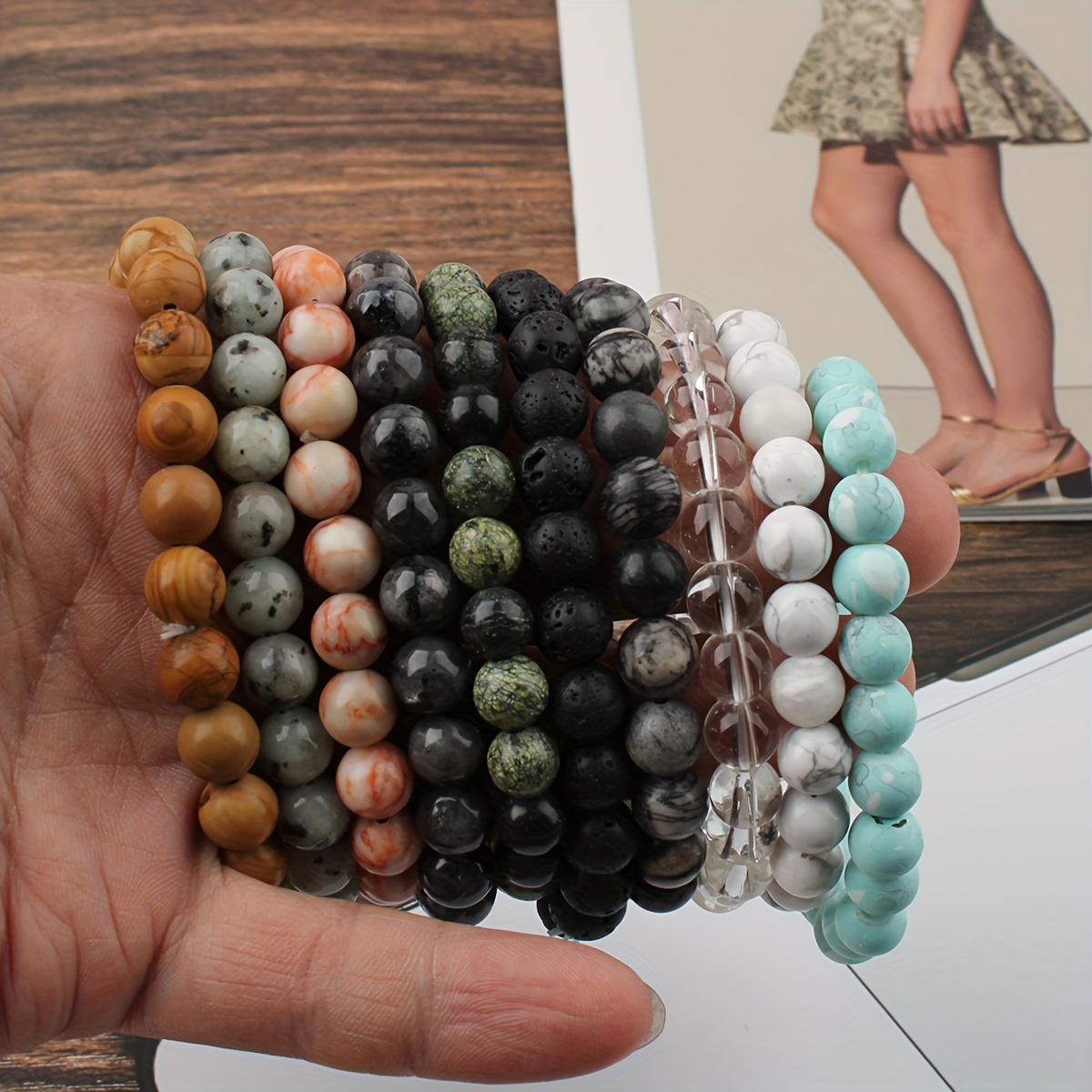 20 Colors/natural Gem Crystal Rare Stone, Round Beads Elastic Rope Elastic  Bracelet, Men's And Women's Same Style Graduation Gift - Temu France