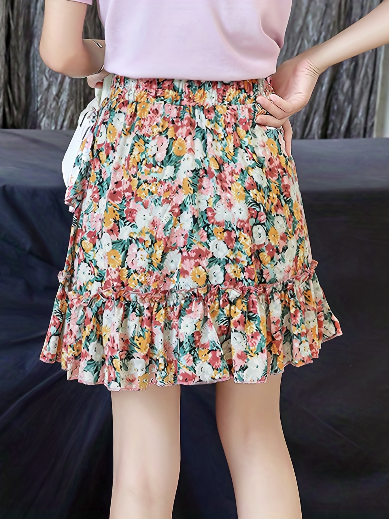 Floral Print Ruffle Layered Hem Skirt Casual Skirt For Spring Summer Women s Clothing