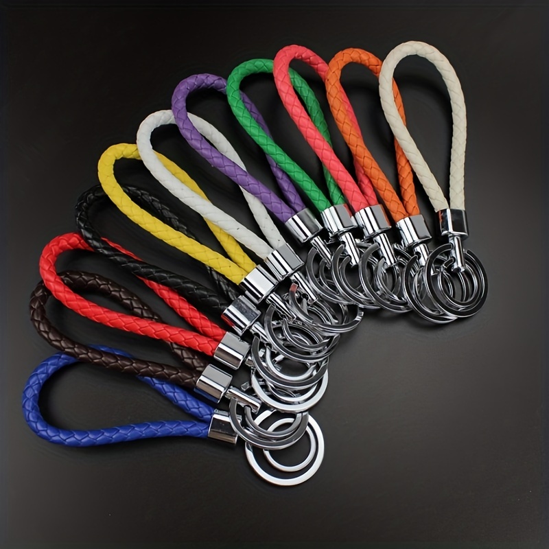 Metal Leather Men Keychain Key Chain Ring Keyfob Car Keyring Holder Braided  Rope