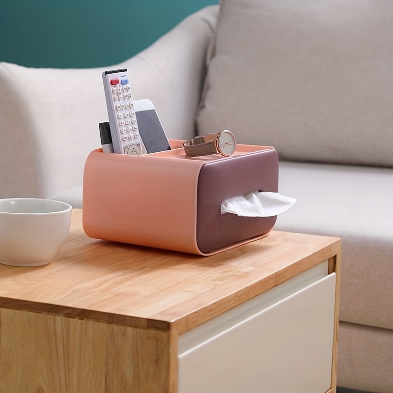 1pc Pink Nordic Style Desktop Tissue Box With Phone Holder, Remote