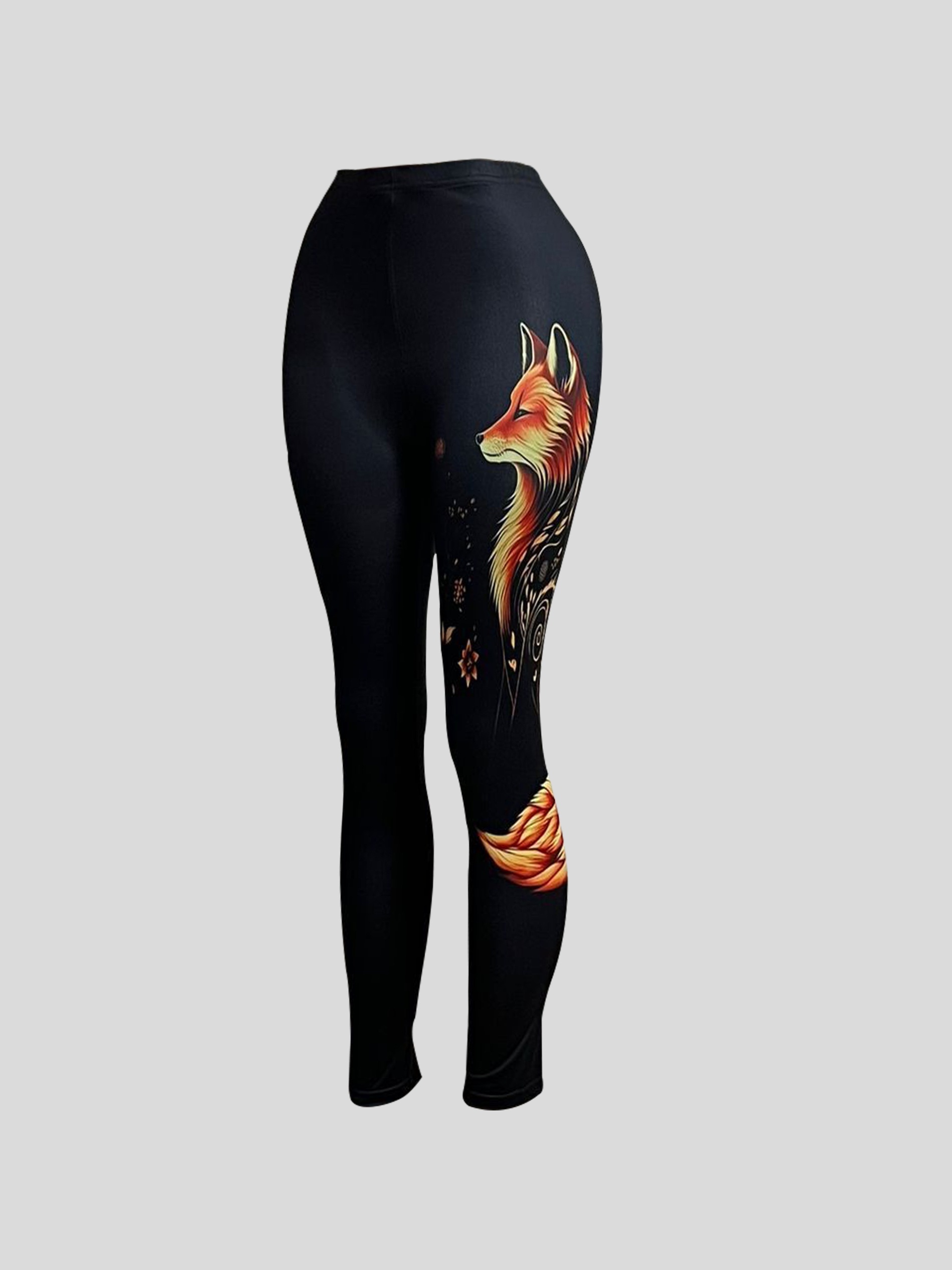 Fox Print Skinny Leggings Casual Elastic Waist Stretchy - Temu