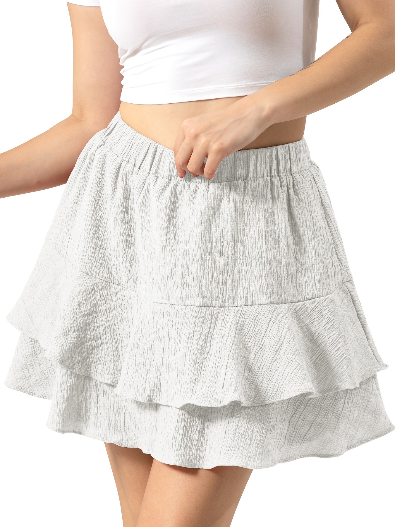 Faldas Escalonadas Elásticas Cintura Alta Sólidas Faldas - Temu