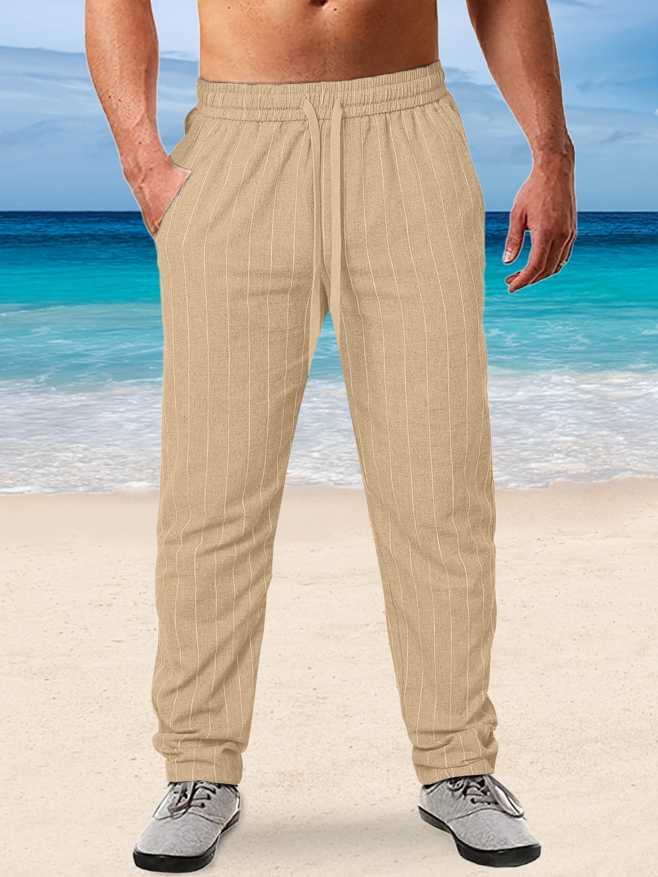 Men's Stripe Casual Pants Drawstring Comfy Loose Trousers - Temu