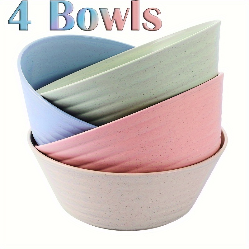 Unbreakable Wheat Straw Plastic Cereal Bowls Set of 4 - BPA Free