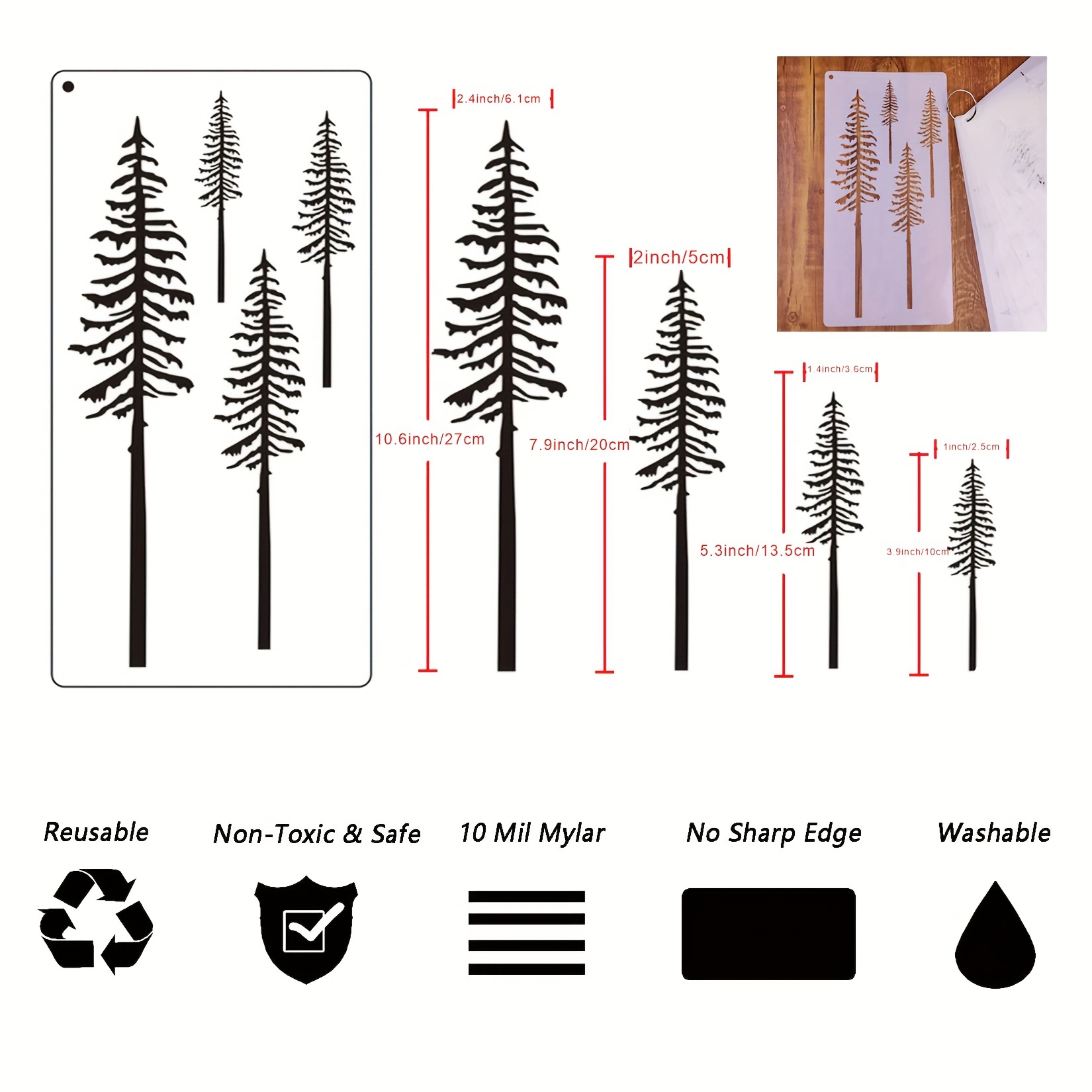 Tree Stencils, Tall Pine Fir Tree Cypress Cedar Fall Wall Stencil 3 Packs  for Painting on Wood Furniture Canvas Home Decor Crafts Trees Reusable  Mylar