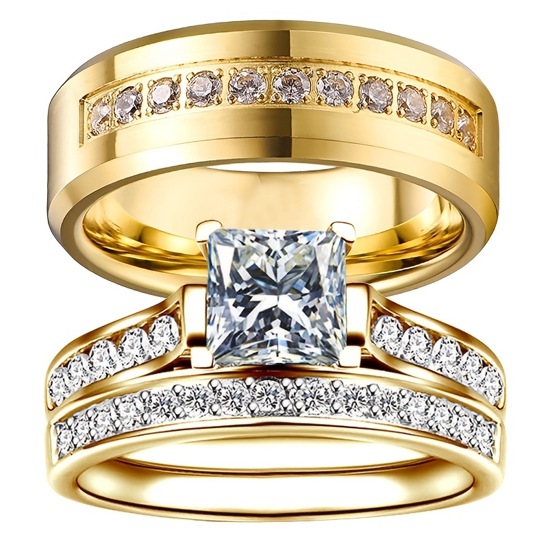 Alianza de boda Anillos de pareja Conjunto de anillos de compromiso de  circón Mujeres Boda Anillo para hombre