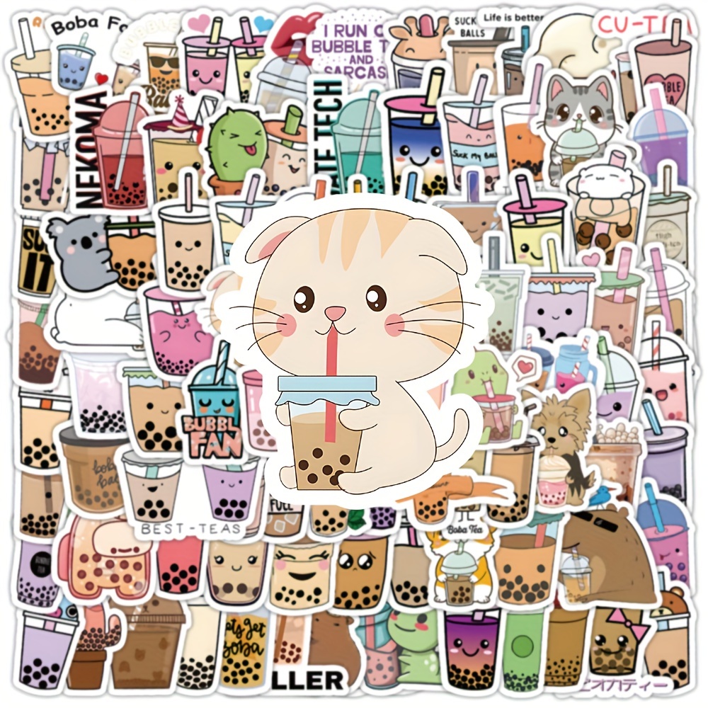 Cute Cat Kawaii With Milk Illustration Sticker