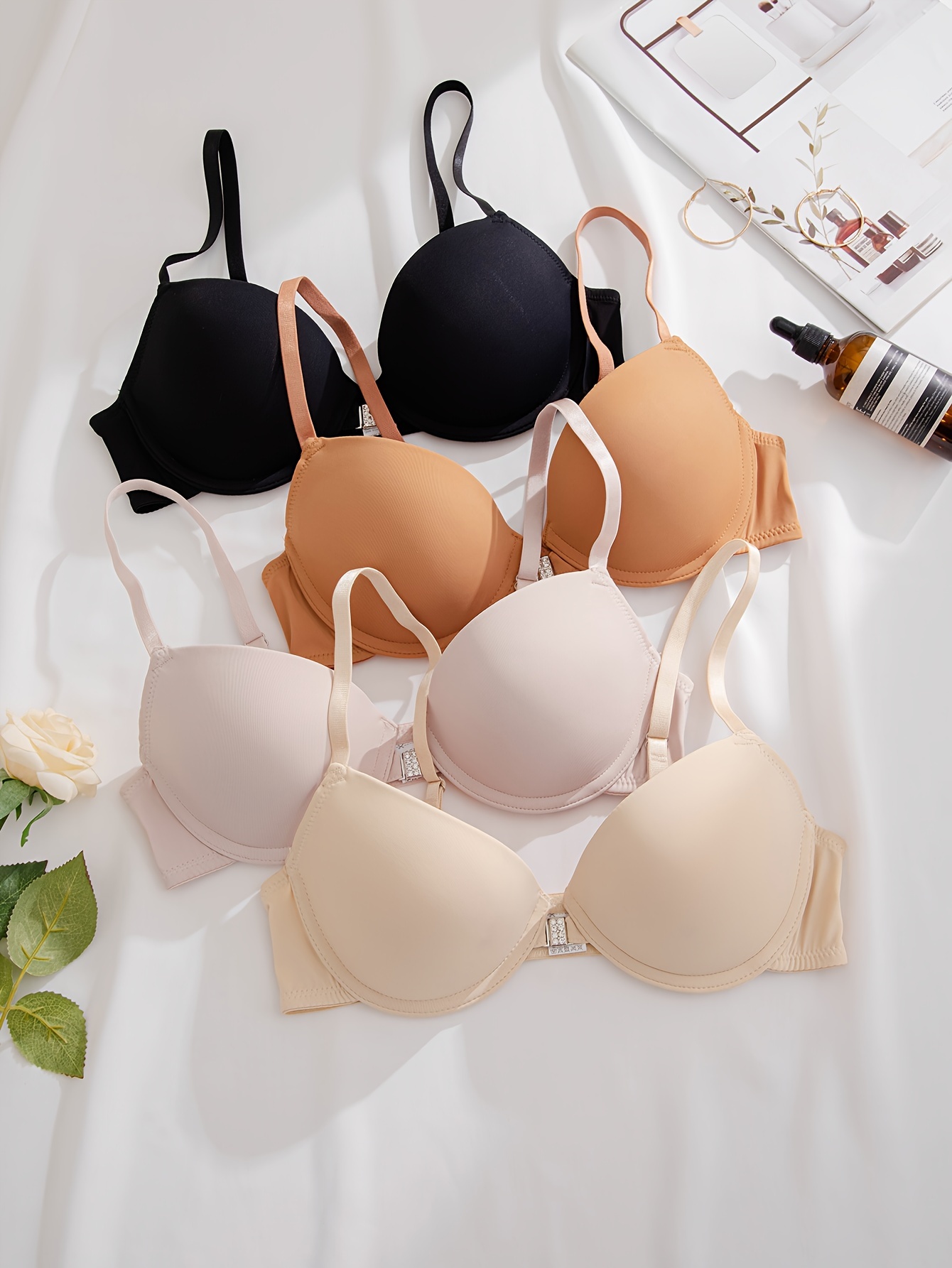 Simple Solid Open Front Buckle Bra Comfy Breathable - Temu