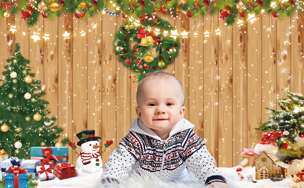 Muzi Fondo temático de Navidad para estudio fotográfico, puerta blanca,  niños, fondo de vinilo para fotografía, decoración del día de Navidad,  impresión digital fotográfica, 300 x 250 cm, tela de arte sin