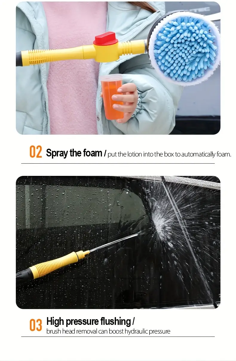 360 rotating car wash brush kit high pressure chenille bristles with automatic foaming for vehicle cleaning adjustable dip wash rotary wash brush details 6