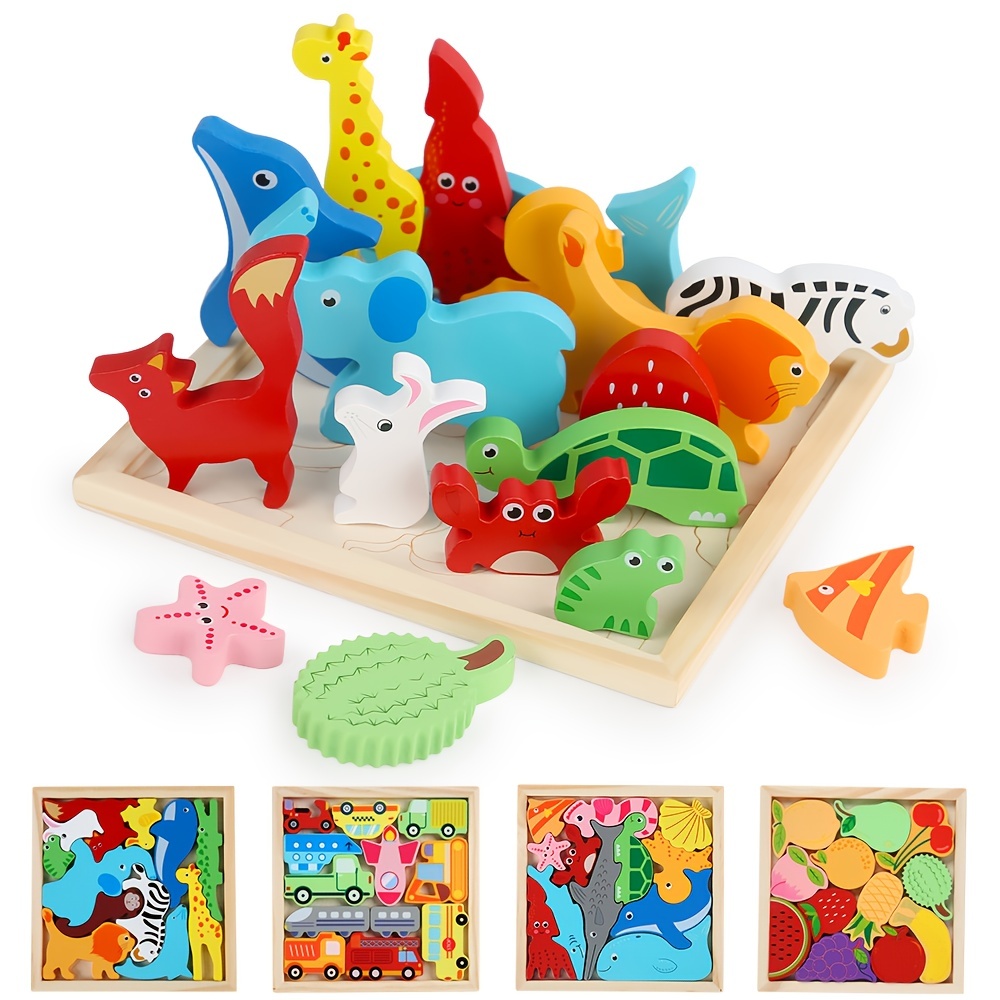 Jouet Puzzle en Bois pour Enfants,Jouets Montessori Enfant 1 2 3 4 Ans, 6  en 1 Puzzles Animaux avec Boite pour Stockage,Puzzle Bébés Animaux Toys  Cadeaux pour Garçons, Filles