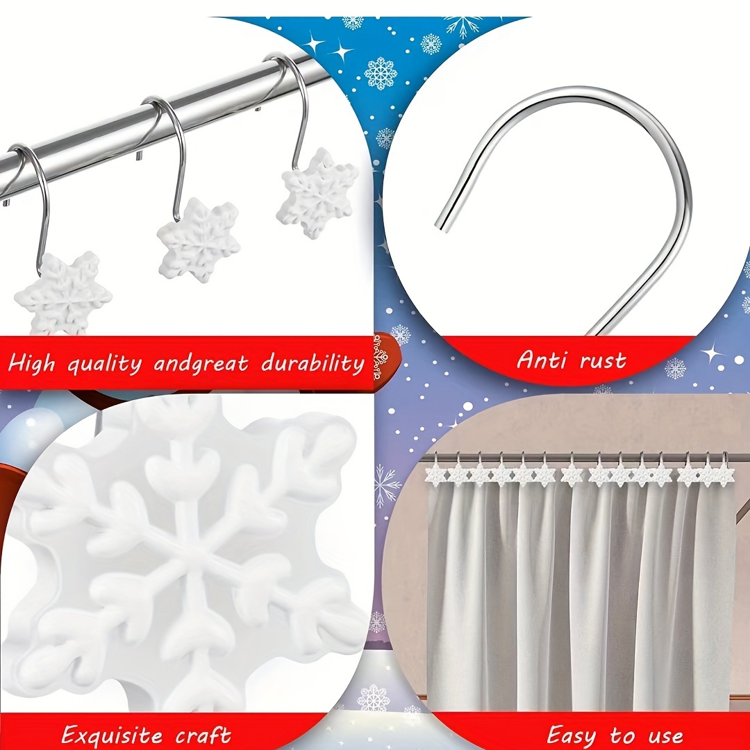 Christmas Snowflake Shower Curtain Hooks Decorative Shower - Temu