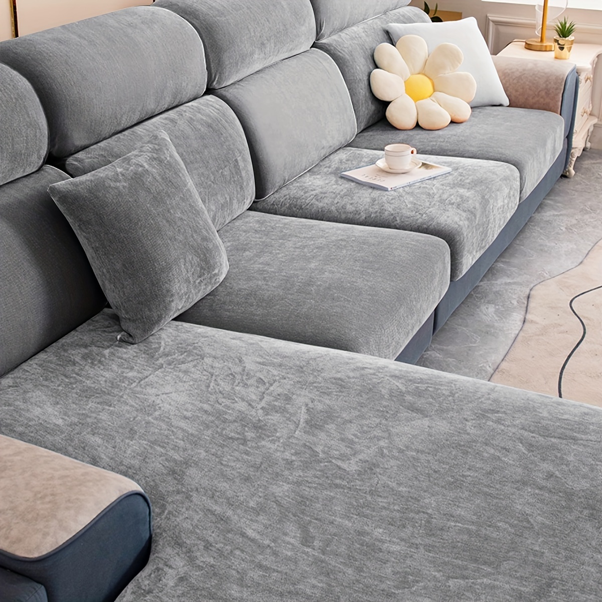 Soft Stretchy L shaped Sofa Cushion Covers Comfortable - Temu