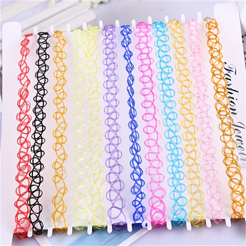 12pcs Chokers Pendant Henna Tattoo Stretch Elastic Jewelry Party Favor Decorations Cosplay Hair Accessories for Girls,gift for Girls,Temu